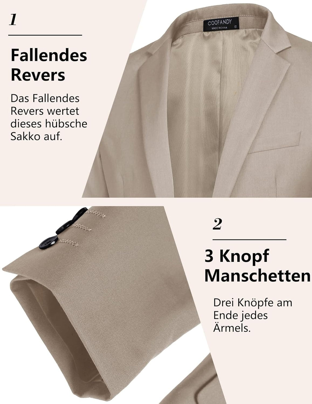 COOFANDY Herren Sportlich Freizeit Blazer Business Sakko Anzugjacke 1 Knöpfe Einfarbig Regular Fit K