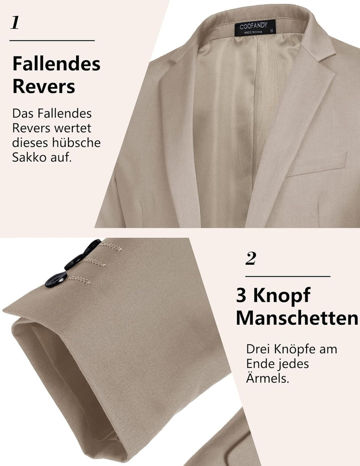 COOFANDY Herren Sportlich Freizeit Blazer Business Sakko Anzugjacke 1 Knöpfe Einfarbig Regular Fit K
