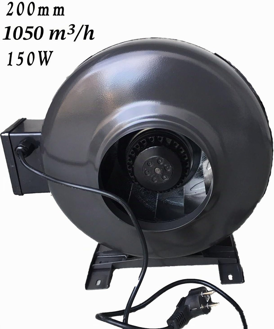 Rohrventilator 200 mm - 1050 m³/h leise 53 dB - 150W - IP44 - Kugellager - Aussenläufermotor - Stahl
