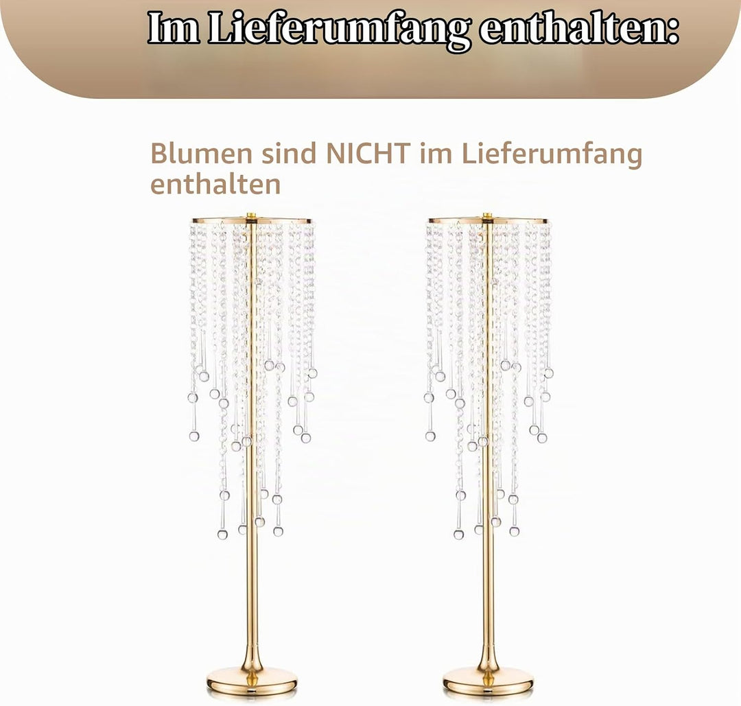 Sziqiqi 75cm Metall Goldene Vasen mit Kristall Kette Hochzeits Tisch – 2 Stück Hoch Vase Blumensäule