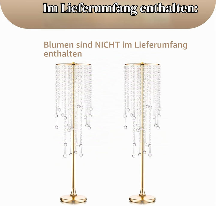 Sziqiqi 75cm Metall Goldene Vasen mit Kristall Kette Hochzeits Tisch – 2 Stück Hoch Vase Blumensäule