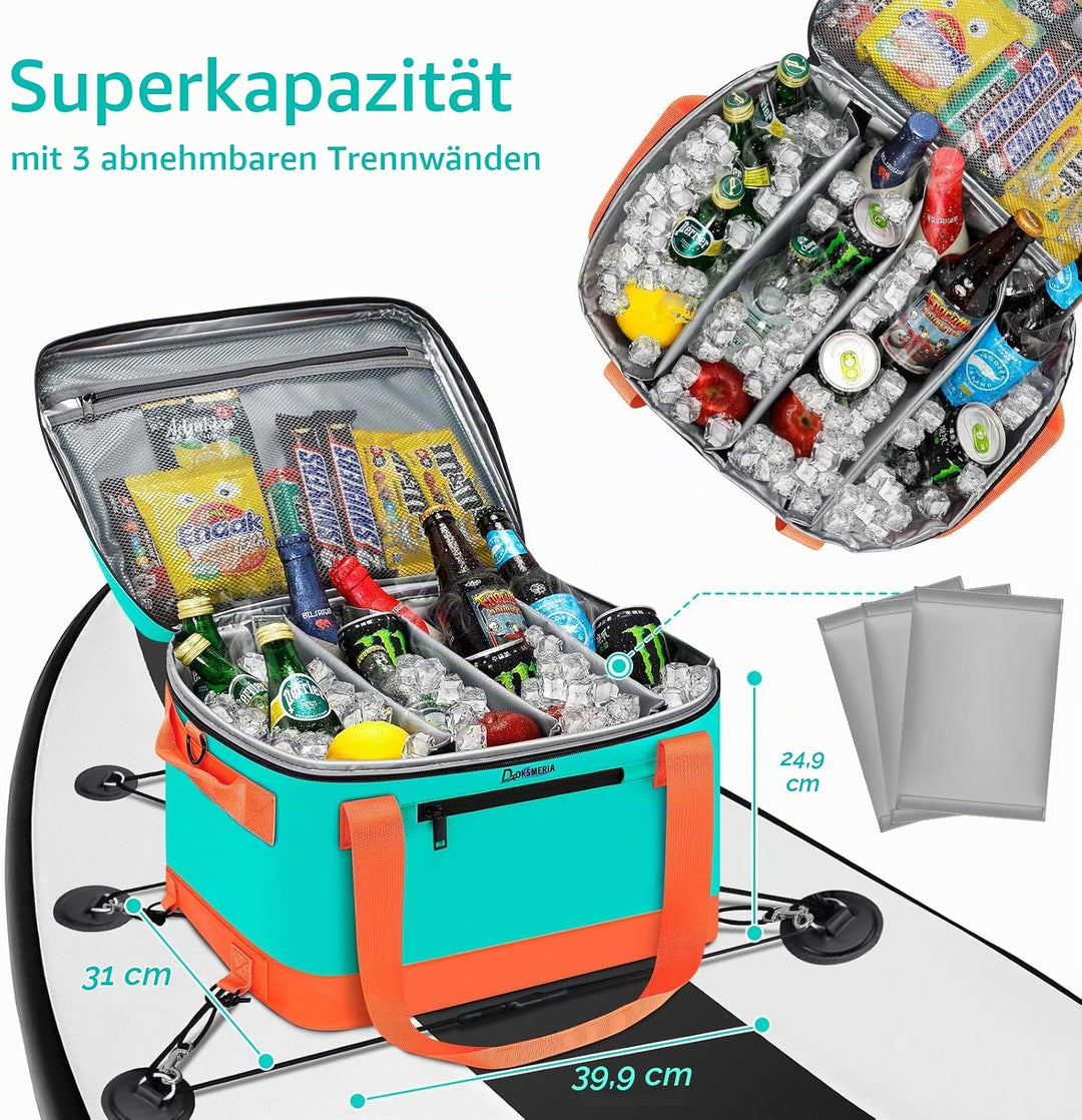 Paddle Board Cooler Wasserdicht, Super Capacity SUP Paddleboard Deck Cooler mit Schultergurt &amp; 6 ela