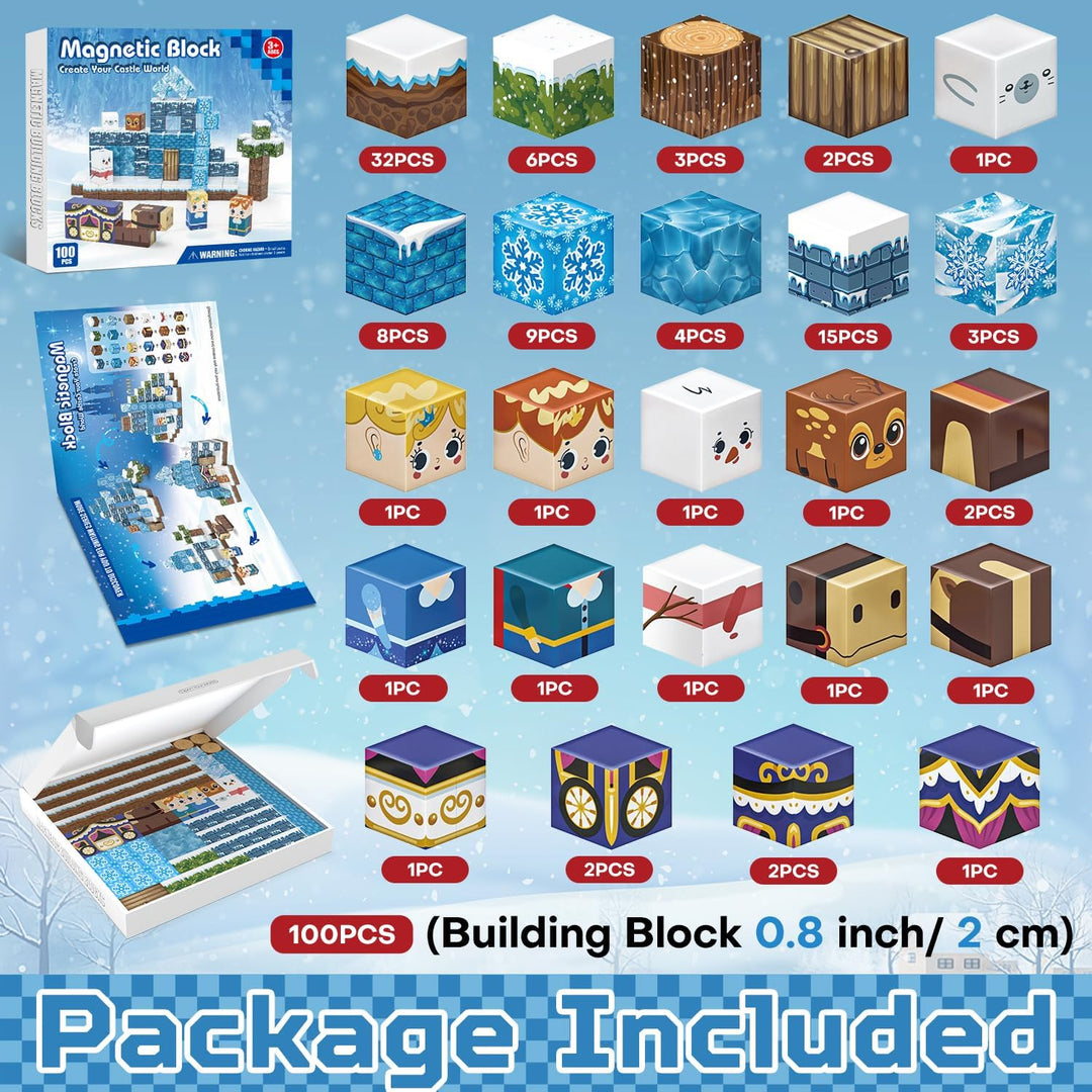 Kryzomat Magnetische Bausteine, Magnetbausteine 100 PCS für 3+ Jahre Alt, Magnetic Blocks Spielzeug-