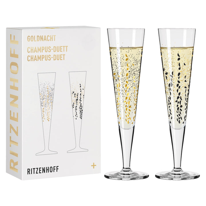 Ritzenhoff 6031005 Champagnerglas 200 ml - Serie Goldnacht Duett - 2x Designerstück mit Echt-Gold -
