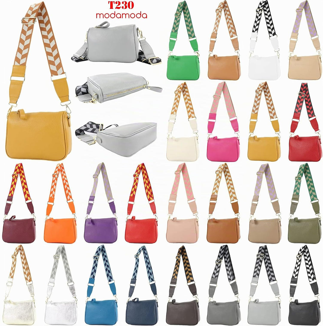 modamoda de - T230 - ital. Umhängetasche Klein Small aus Leder Signalblau, Signalblau