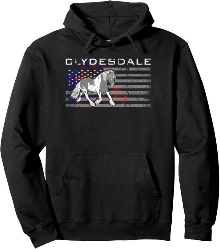 Clydesdale Pferd US-Amerikanische Flagge Pullover Hoodie