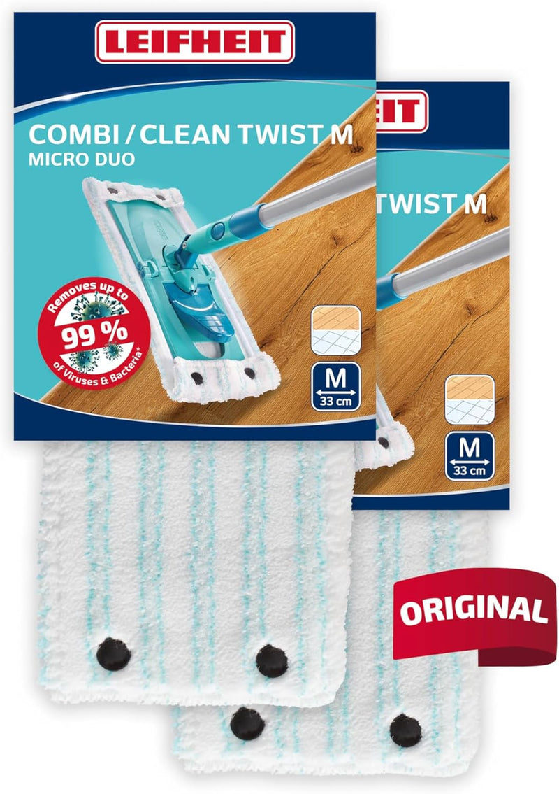 Leifheit 2er Set Wischbezug Clean Twist M micro duo, für alle Bodenarten, Bodenwischer Ersatzbezug f