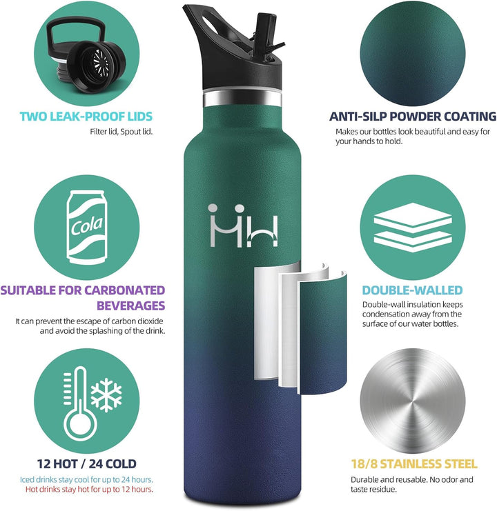 HoneyHolly Trinkflasche 1L, BPA-Frei, Trinkflasche Edelstahl, Thermosflasche, Auslaufsichere Isolier