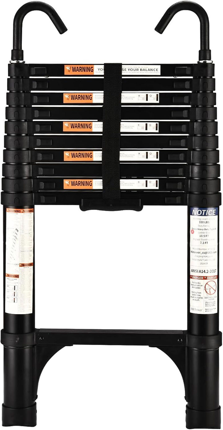 HBTower 3,2m Teleskopleiter Aluminium mit Haken, Leichte Ausziehleiter, Leiter Ausziehbar, klappbare