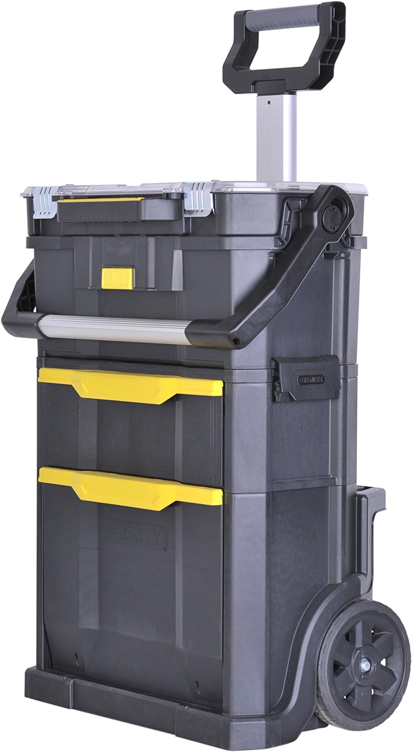 Stanley Rollende Werkstatt aus Metall-Kunststoff 1-79-206 – Werkzeugwagen leer mit 3 modularen Einhe