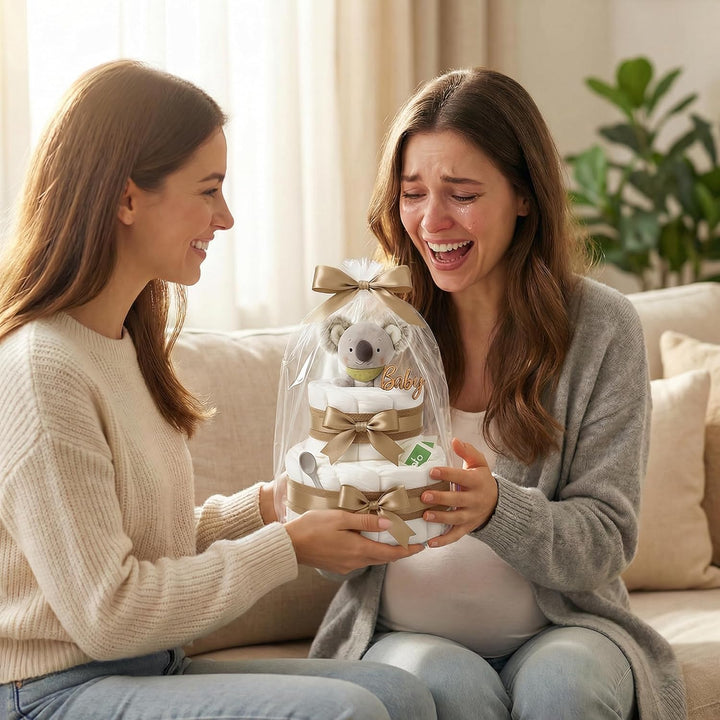 Windeltorte Mädchen & Junge mit Koala Greifling - Boho Vintage [Handmade] – Baby Geschenk zur Geburt