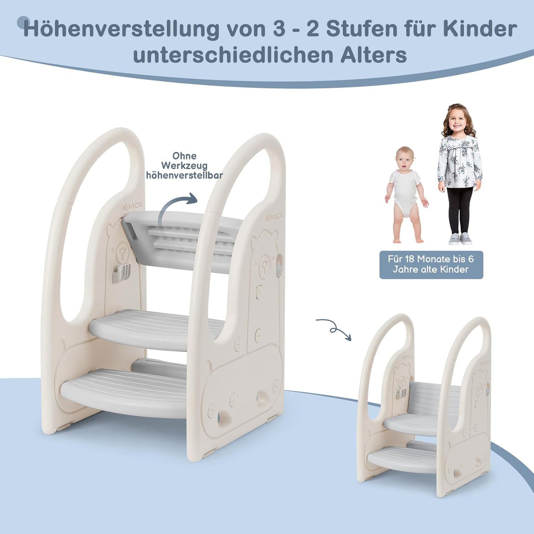 Onasti Tritthocker für Kinder, Dreistufiger Höhenverstellbar Tritt-Schemel Kinderschemel für Baby, B