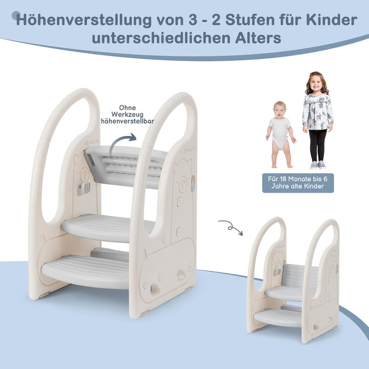 Onasti Tritthocker für Kinder, Dreistufiger Höhenverstellbar Tritt-Schemel Kinderschemel für Baby, B