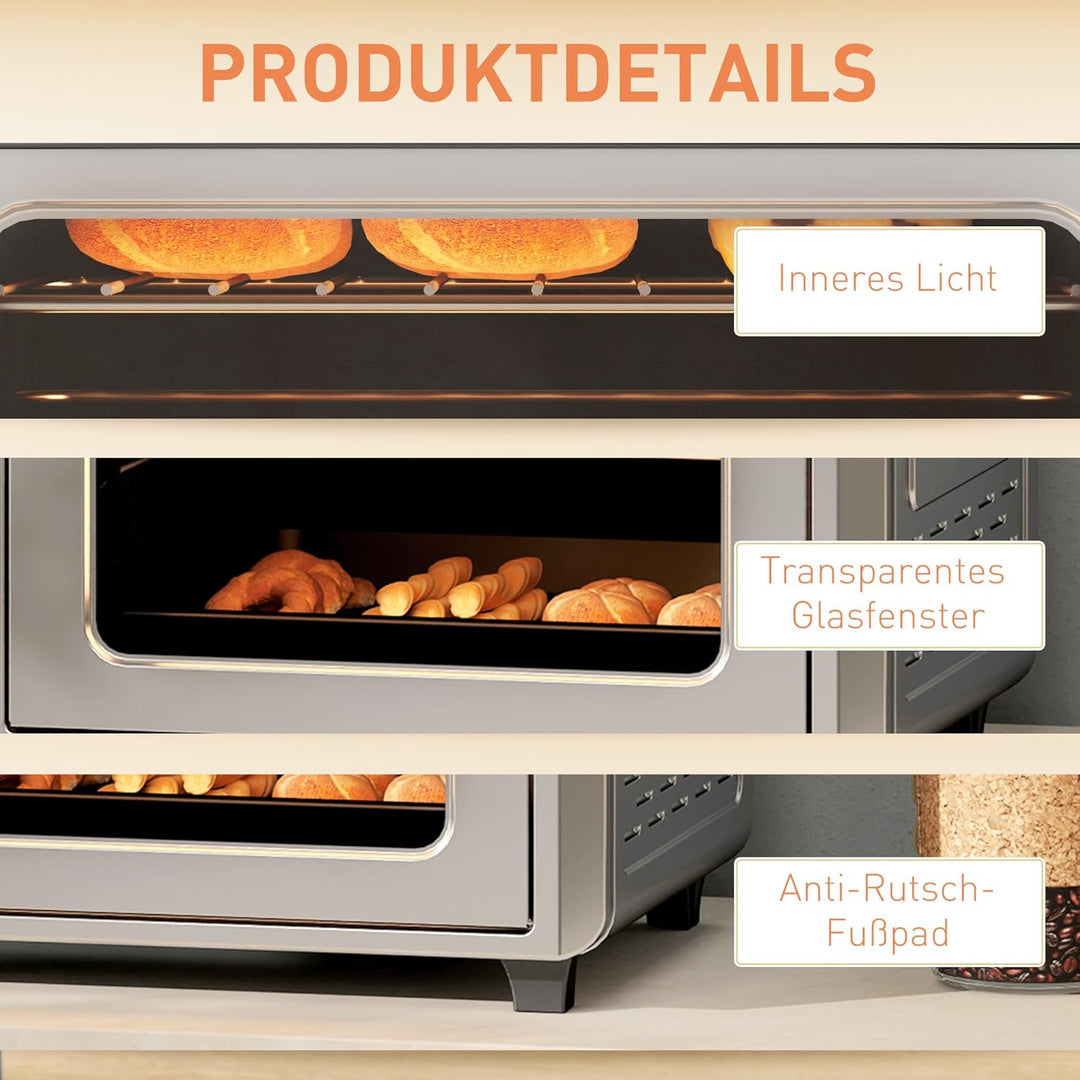 HOMCOM Mini Backofen mit Umluft 24 L 1600W 90-230℃ Heissluftofen mit 60 Min. Timer, Heissluftfritteu