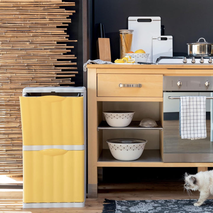 Hummelladen Mülleimer 20 Liter mit Kippfunktion Modulsystem Gelb - 40x40x30cm - seperater Eimer - Mü