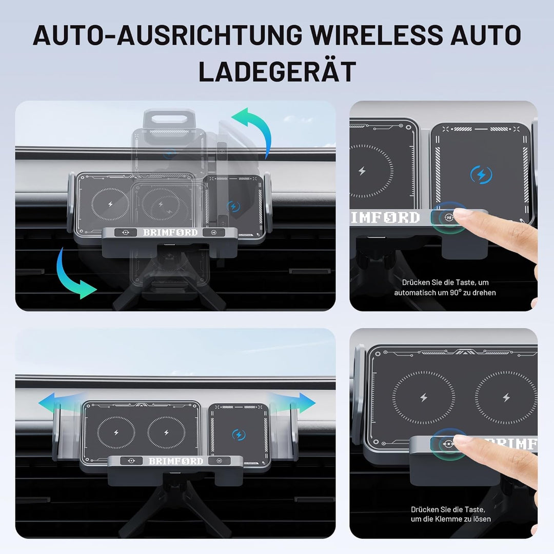 KFZ Handyhalterung für Samsung Galaxy Z Fold 7/6/5/4, 90° drehbar mit kabellosem Laden, 2-in-1 Lüftu