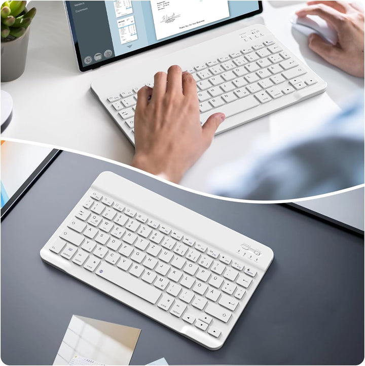 Ultradünn Bluetooth-Tastatur, Wiederaufladbare Kabellose Tastatur, Kompatibel mit iOS, Android, Wind