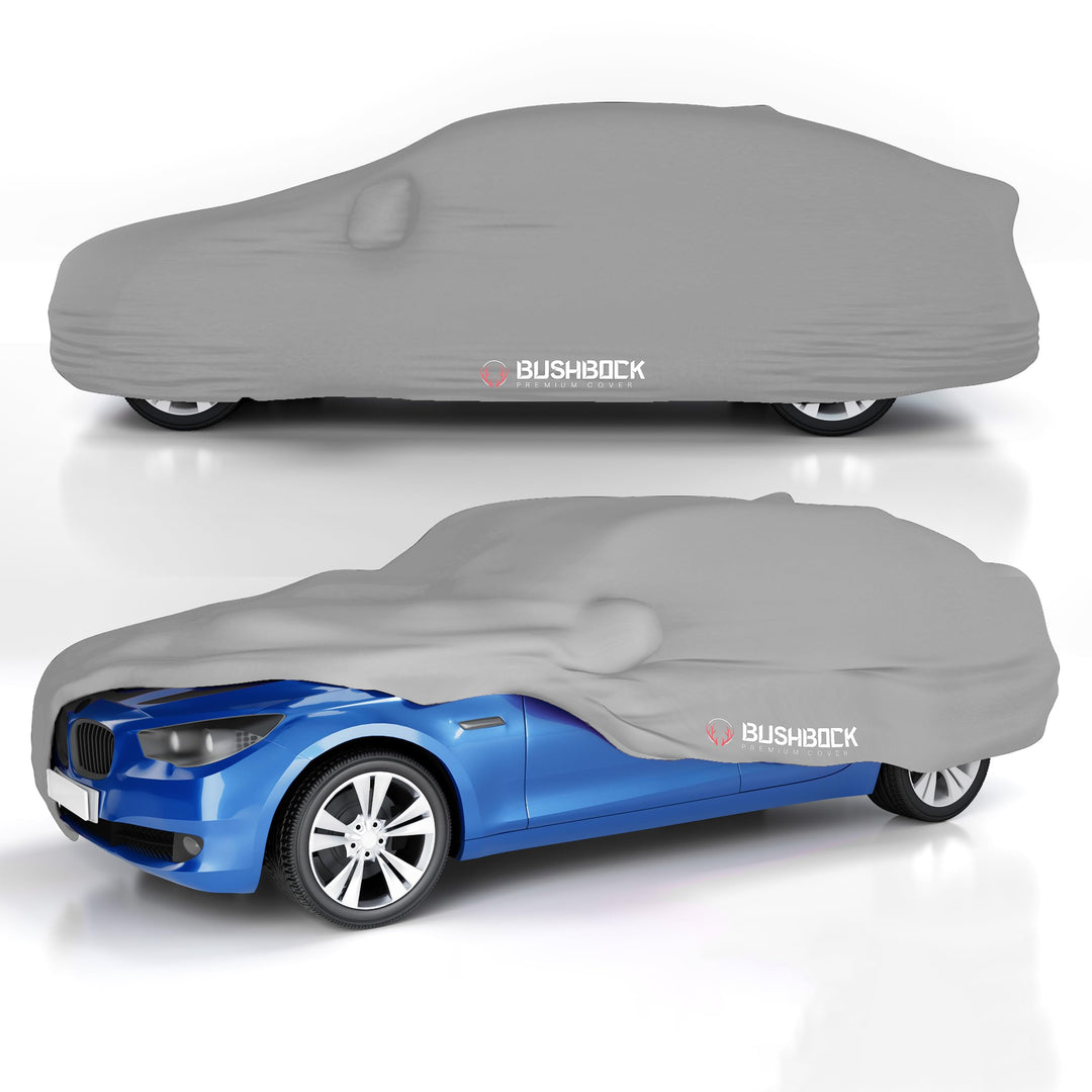 BUSHBOCK® Premium Autoabdeckung Indoor - Satin Schutzhülle Stoff - Abdeckplane Autoplane Autogarage