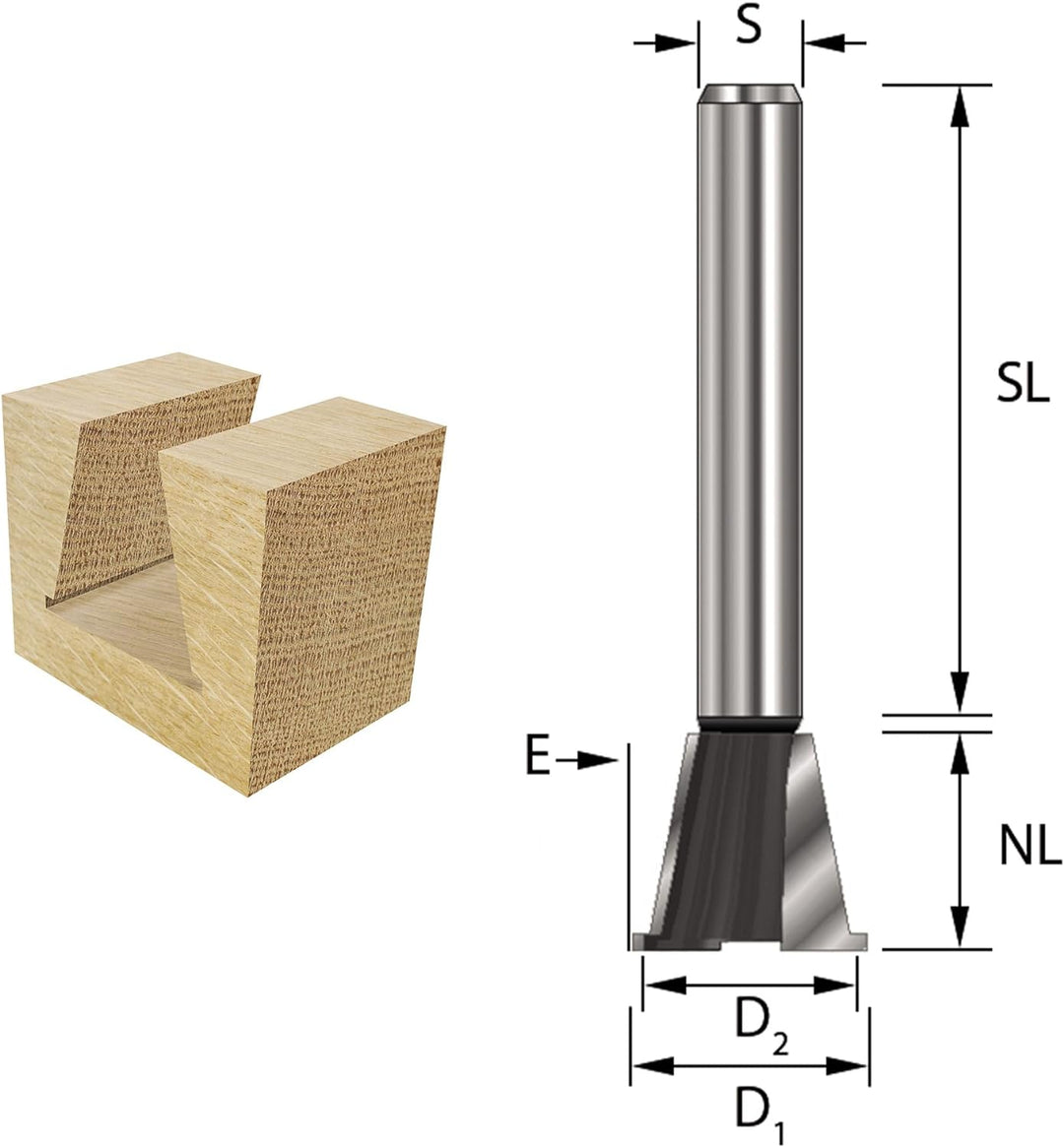 ENT 16150 Zinkenfräser HW, Schaft (S) 12 mm, NL 13,5 mm, D1 14,3 mm, D2 12,7 mm, E 14°, SL 40 mm, mi