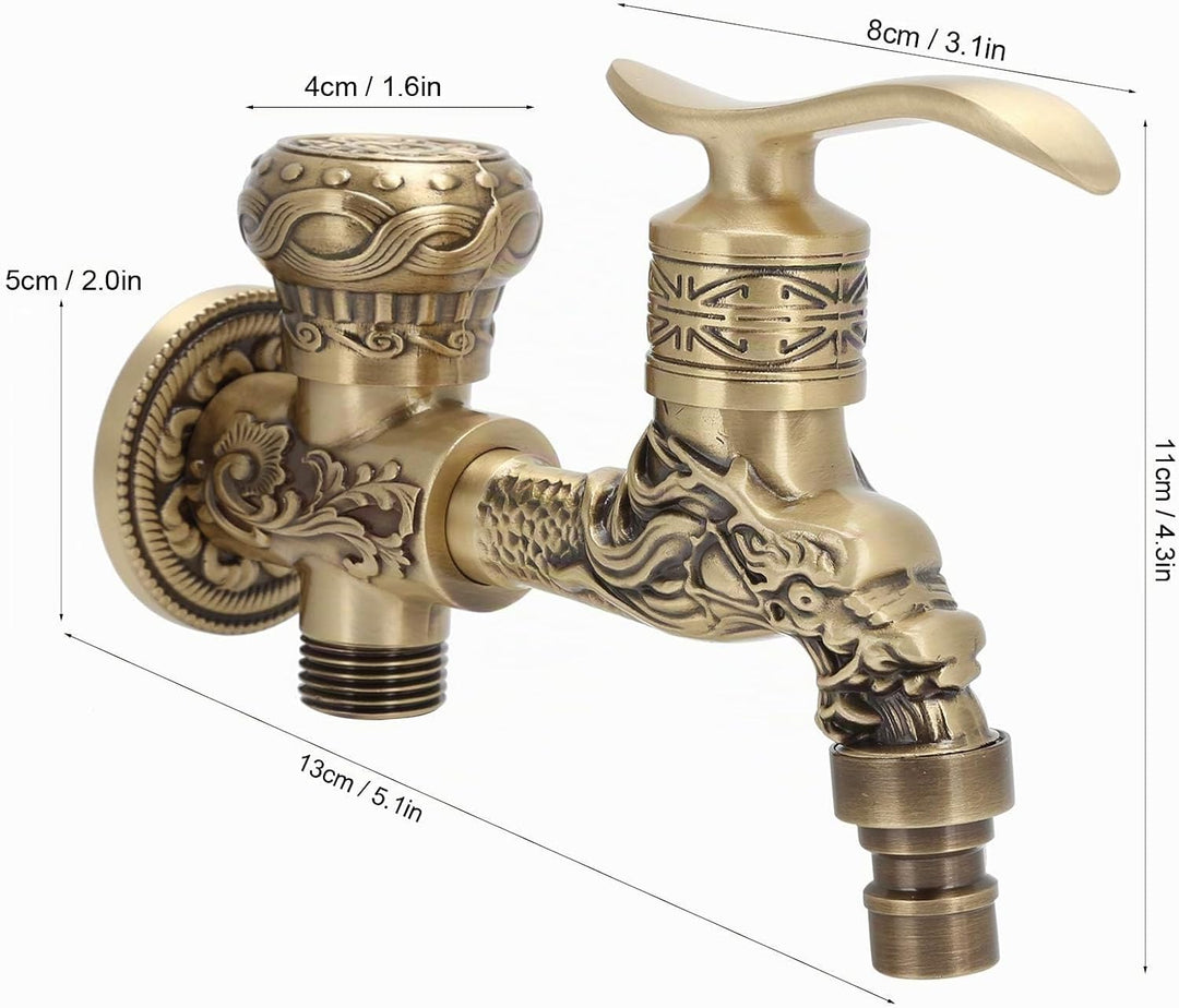 Vintage Garten Wasserhahn, 1/2 Zoll, Wasserhahn Messing Lang mit Drachen Design, Lange Griffe, Doppe