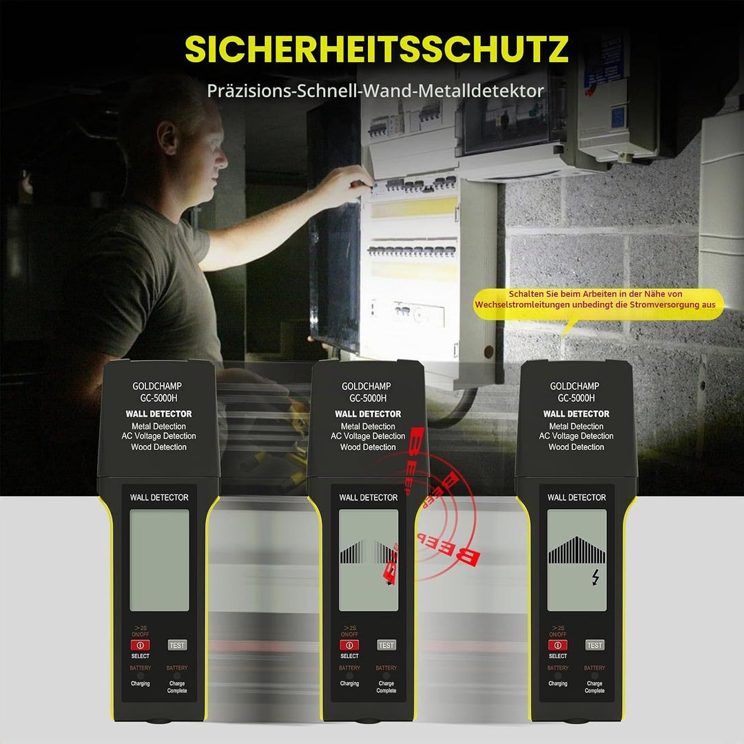 Leitungssucher für Wände, Elektronischer Leitungssucher Ortungsgerät mit LCD-Display und Akustischem