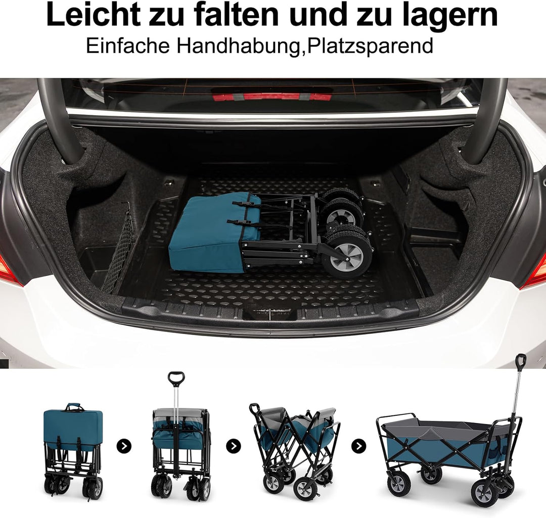 EUGAD Bollerwagen faltbar, 100 L Transportwagen mit verstellbarem Griff, tragbarer Strandwagen mit S