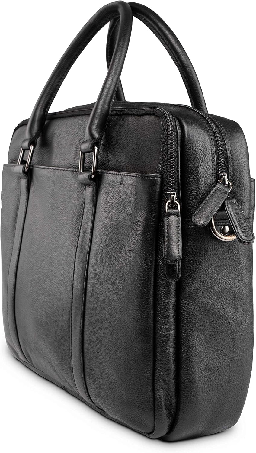 LEABAGS Leder Aktentasche Herren &amp; Damen I Echtleder Laptoptasche bis 16 Zoll I Umhängetasche mit Sc
