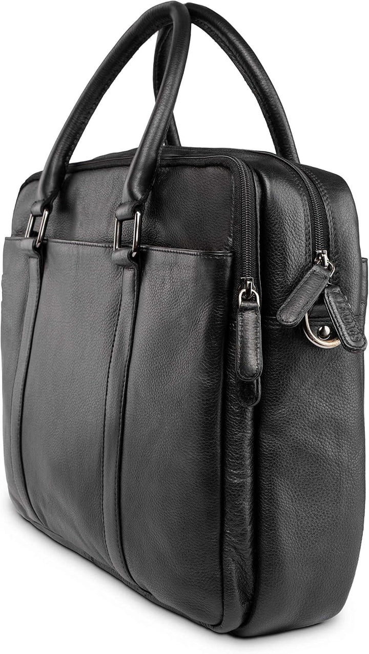LEABAGS Leder Aktentasche Herren &amp; Damen I Echtleder Laptoptasche bis 16 Zoll I Umhängetasche mit Sc