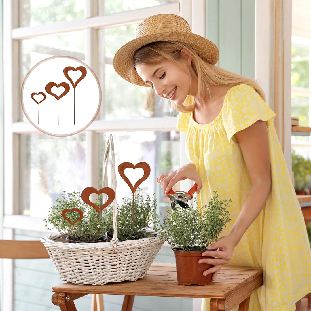 3 Stück Blumenstecker,Gartendeko Stecker,Rost Gartenstecker Metall,Rostdeko für Herz Roststecker Blu