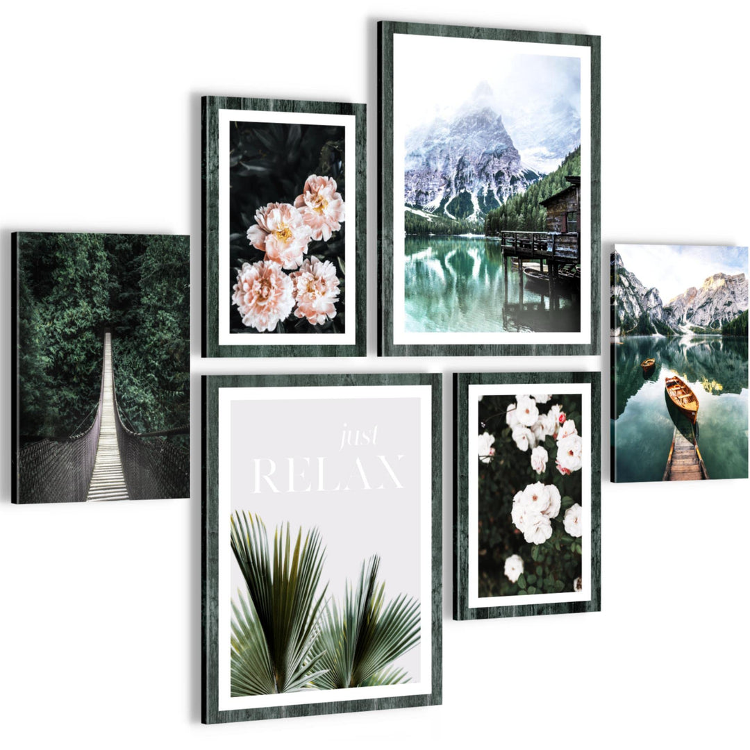 Novart Wandbilder Set See Berge Natur - KEIN EXTRA RAHMEN BENÖTIGT - Modern Deko - Wohnzimmer Schlaf