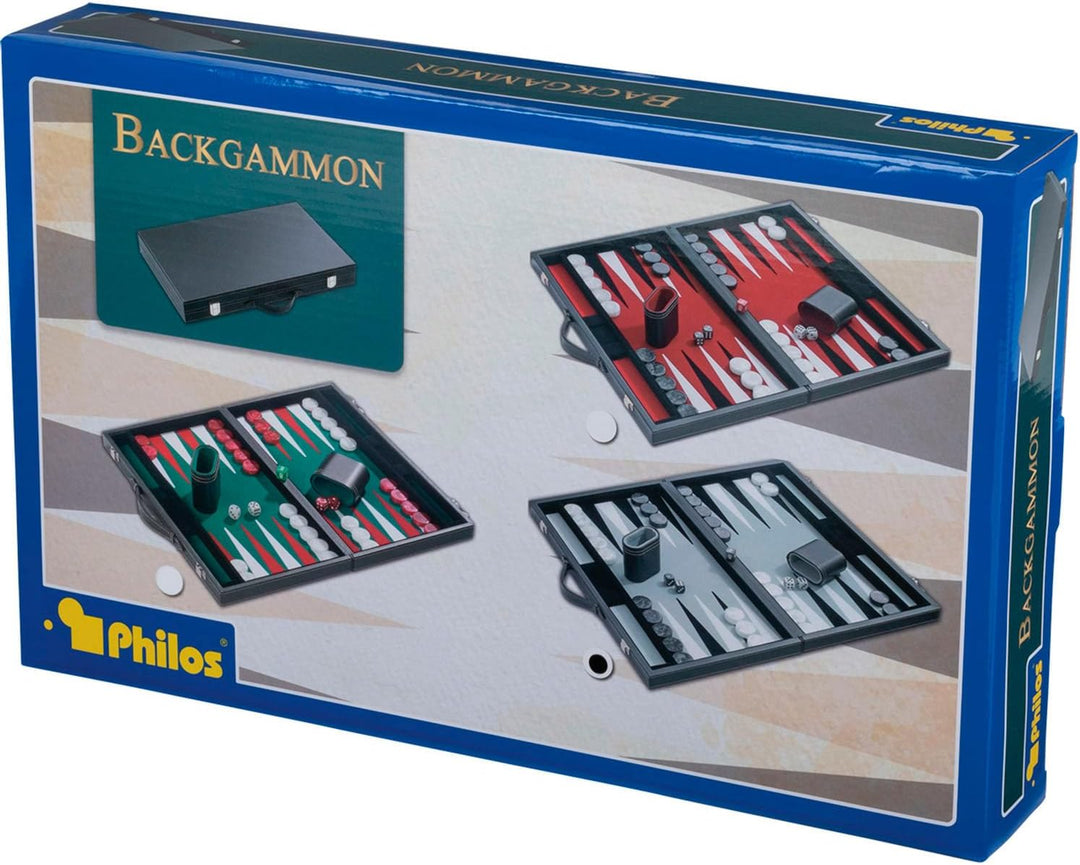 Philos 1731 - Backgammon Filzinlet grau-weiss-schwarz, medium, Koffer Kunstleder Grau,grau-weiss-sch