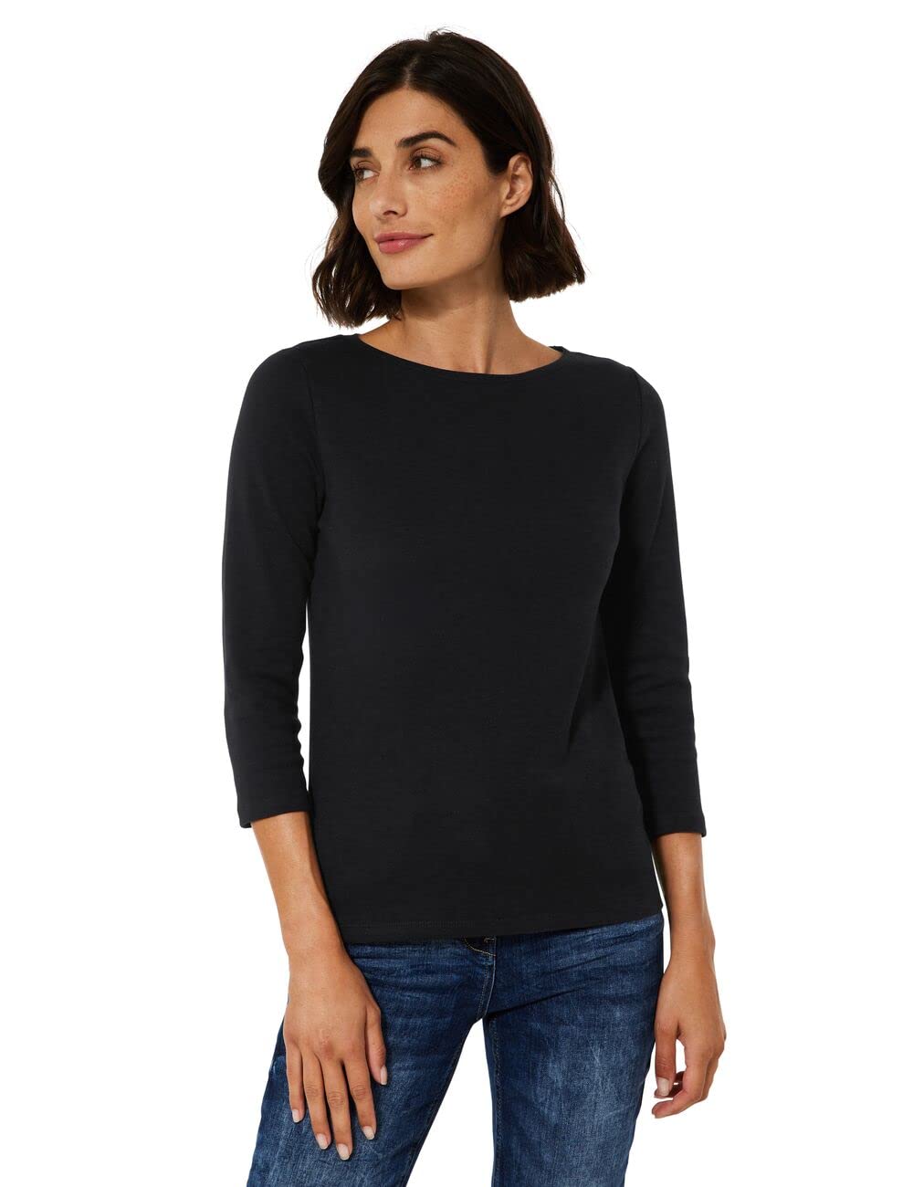 Cecil Women's Basic Cotton Shirt, Boat Neckline XS Schwarz_old Version, XS Schwarz_old Version