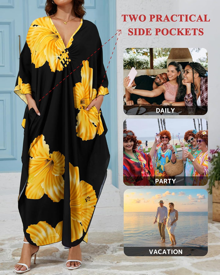 Bsubseach Kaftan Kleider für Damen Solid Satin Urlaub Caftan Loungewear Cover Ups für Bademode, C-ge