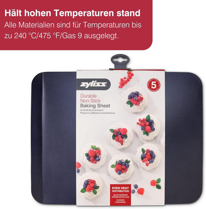 Zyliss E980192 Back- und Plätzchenblech, Antihaftbeschichtung, Carbonstahl, Dunkelblau, Kuchenblech/