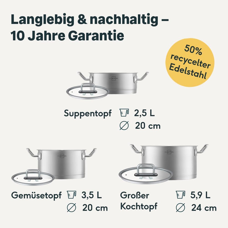 SILBERTHAL Edelstahl Topfset 3-teilig - Kochtopf 2,5l & 3,5l & 5l im Set für alle Herdarten inkl. In