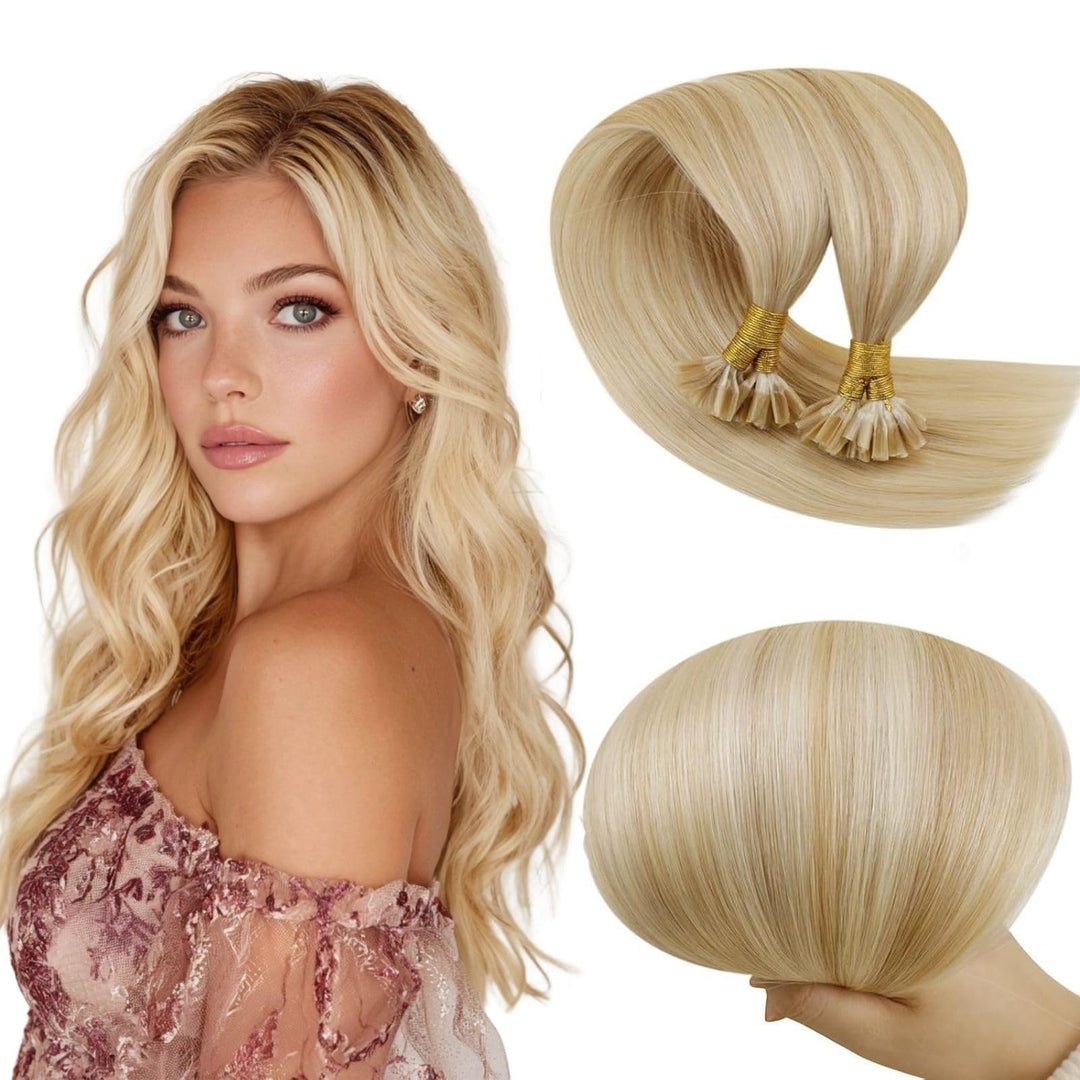 RUNATURE Blonde Extensions Echthaar Bondings 55cm Lang Haarverlängerung Bondings Echthaar 1g Hot Fus