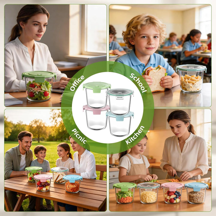 4er Set Runde Glasbehälter mit Deckel, 710 ml Meal Prep Gläser für Suppe, Salat, Müsli – Luftdicht,