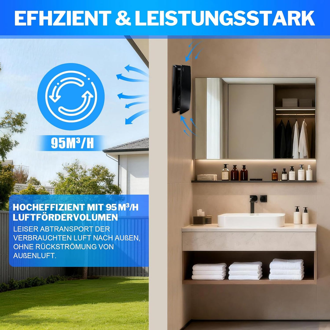 Badlüfter 100mm mit Timer & Feuchtigkeitssensor, ≤34db Leiser und Leistungsstarker Abluftventilator,