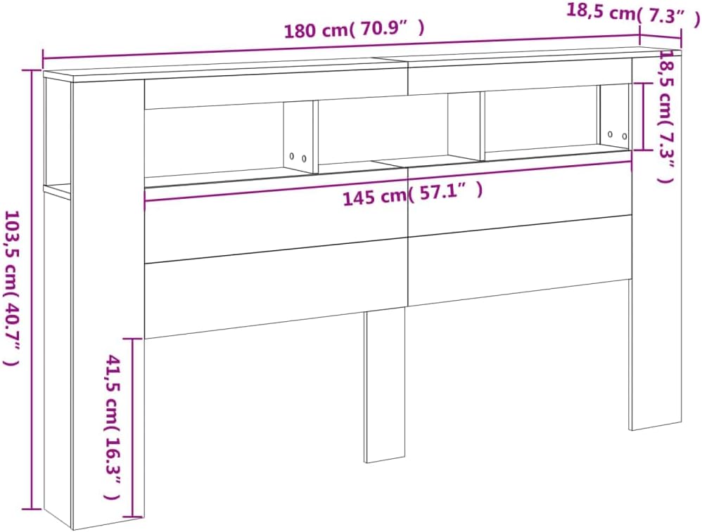 vidaXL LED-Kopfteil Schwarz 180x18,5x103,5 cm Holzwerkstoff