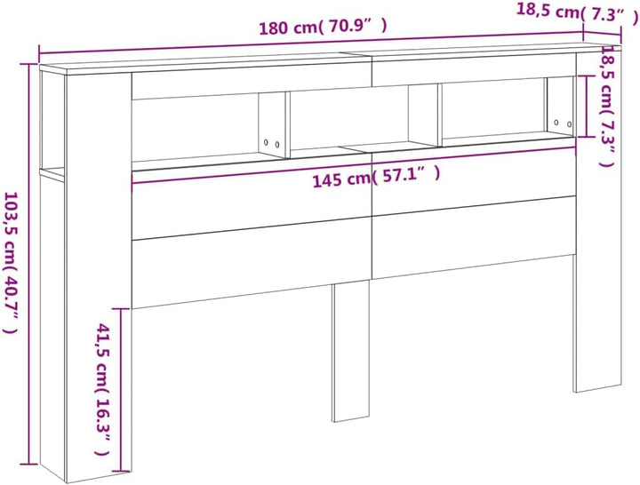 vidaXL LED-Kopfteil Schwarz 180x18,5x103,5 cm Holzwerkstoff