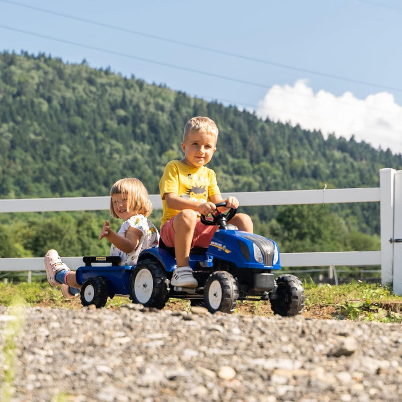 Falk Tractor de New Holland Leaf Traktor mit Pedalen Anhänger – ab 2 Jahren Motorhaube zum Öffnen –