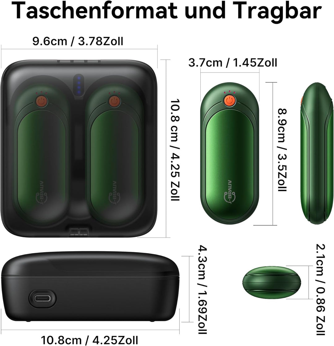 Handwärmer Elektrisch 2er Set, 2000mAh Taschenwärmer Wiederverwendbar Mit 10000mAh Ladebox, 5 Heizst
