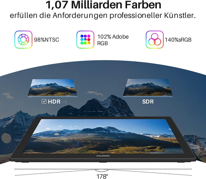 HUION Kamvas Pro 24 Grafiktablett mit Display, 4K UHD 23.8 Zoll Drawing Tablet Grafikmonitor mit 819