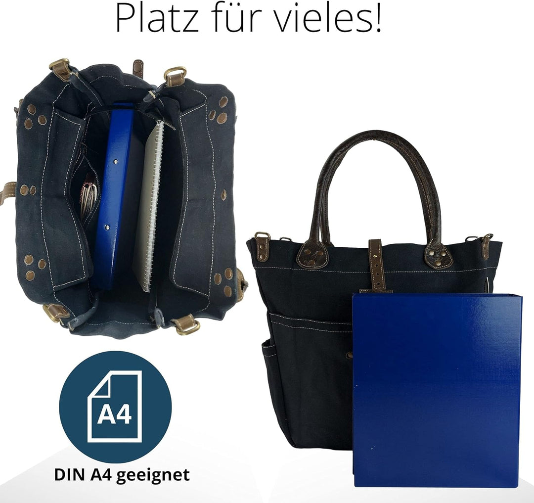 Sunsa Damen gross Handtasche. Shopper aus Canvas & Leder. Schwarze Nachhaltige Schultertasche für Or