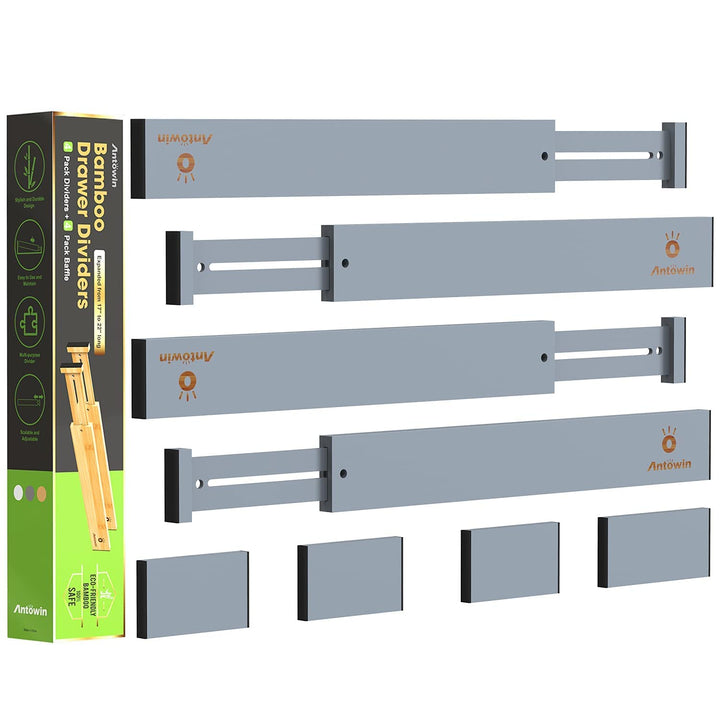 ANTOWIN Schubladentrenner Verstellbar Bambus (43-56 cm), Schubladen Organizer, Gefedert, Küche, Komm