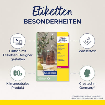 AVERY Zweckform L7787-25 transparente runde Etiketten (300 Klebepunkte, Ø60 mm auf A4, runde Aufkleb