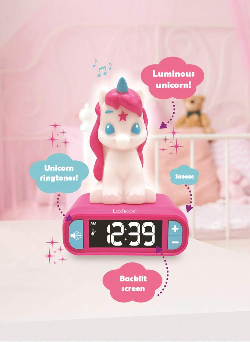 Lexibook -RL800UNI Nachtlicht für Kinder, leuchtend, Einhorn-Soundeffekte, Uhr, Alarm für Mädchen, S