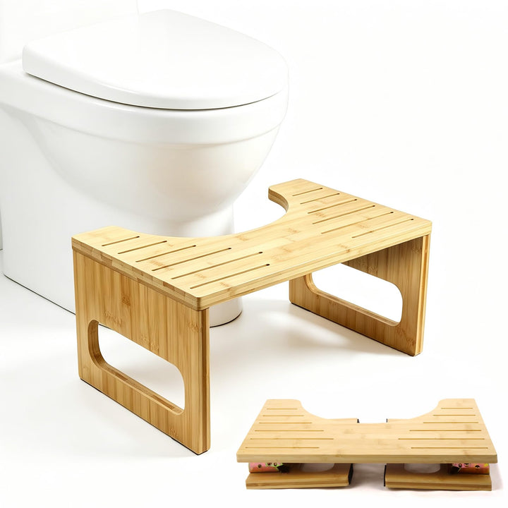 Natur-Bambus Toilettenhocker für Erwachsene – Klappbarer Kackhocker mit Rutschfester Oberfläche, erg
