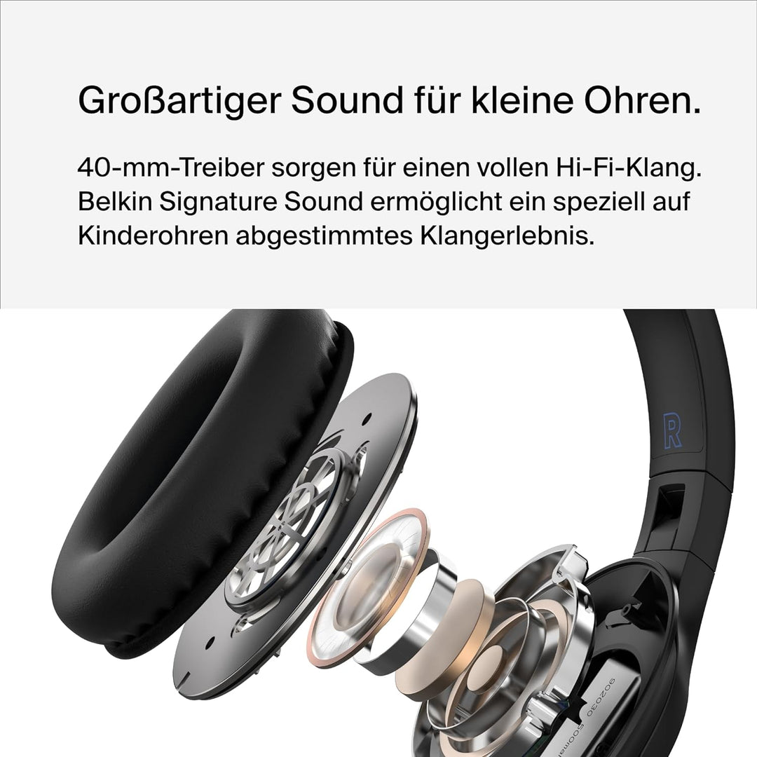 Belkin SoundForm Inspire kabelloser Over-Ear-Kopfhörer für Kinder, On-Ear-Kopfhörer für Mädchen und