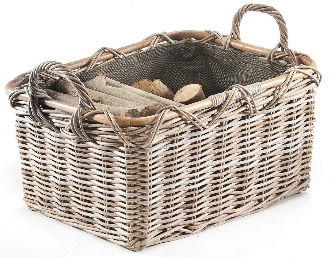 Kobolo Holzkorb Kaminkorb rechteckig Kubu grey - Rattan - Stoff dunkel Kubu Grau Stoff, Kubu Grau St